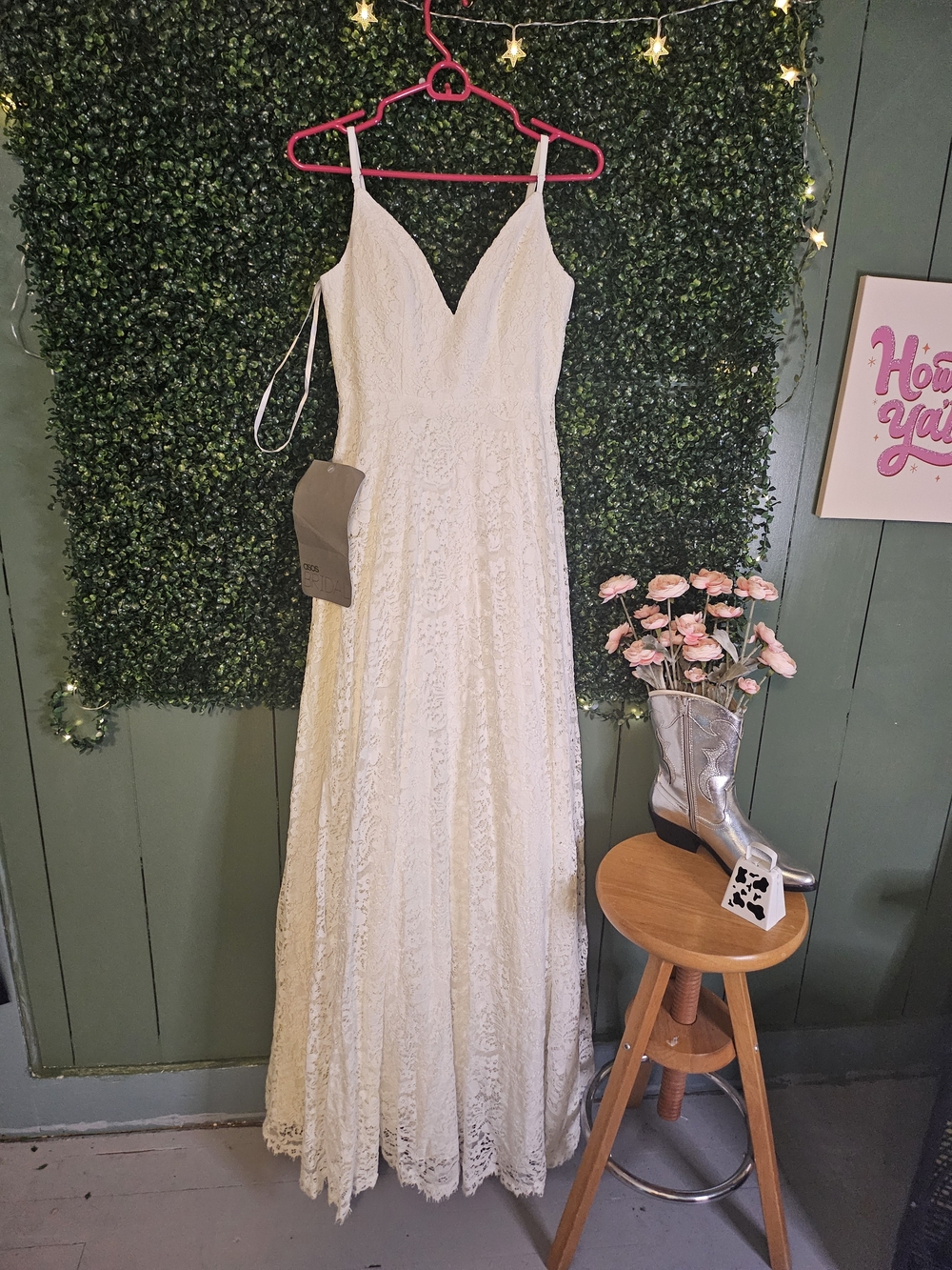ASOS Cream Lace Spaghetti Strap Maxi Wedding Dress